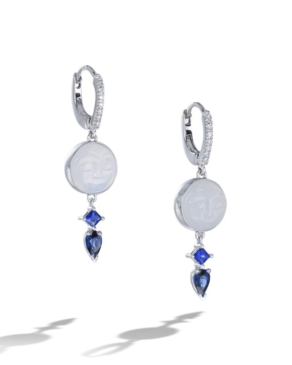 Cabochon Moonstone and Sapphire Dangle Earrings